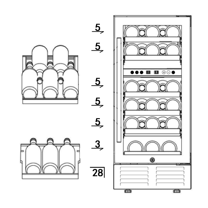 Wine Refrigerator 28 Bottles Capacity Dual Zone Beverages Beer, White & Red Wine Fridge