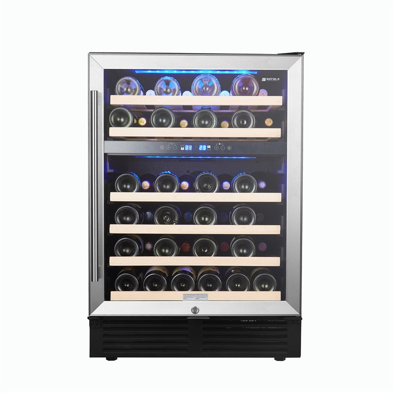 Wine Refrigerator 46 Bottles Red & White Wine Dual Zone Safety Lock, LED Light