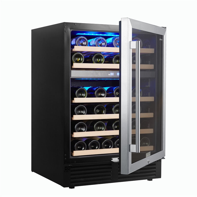 Wine Refrigerator 46 Bottles Red & White Wine Dual Zone Safety Lock, LED Light