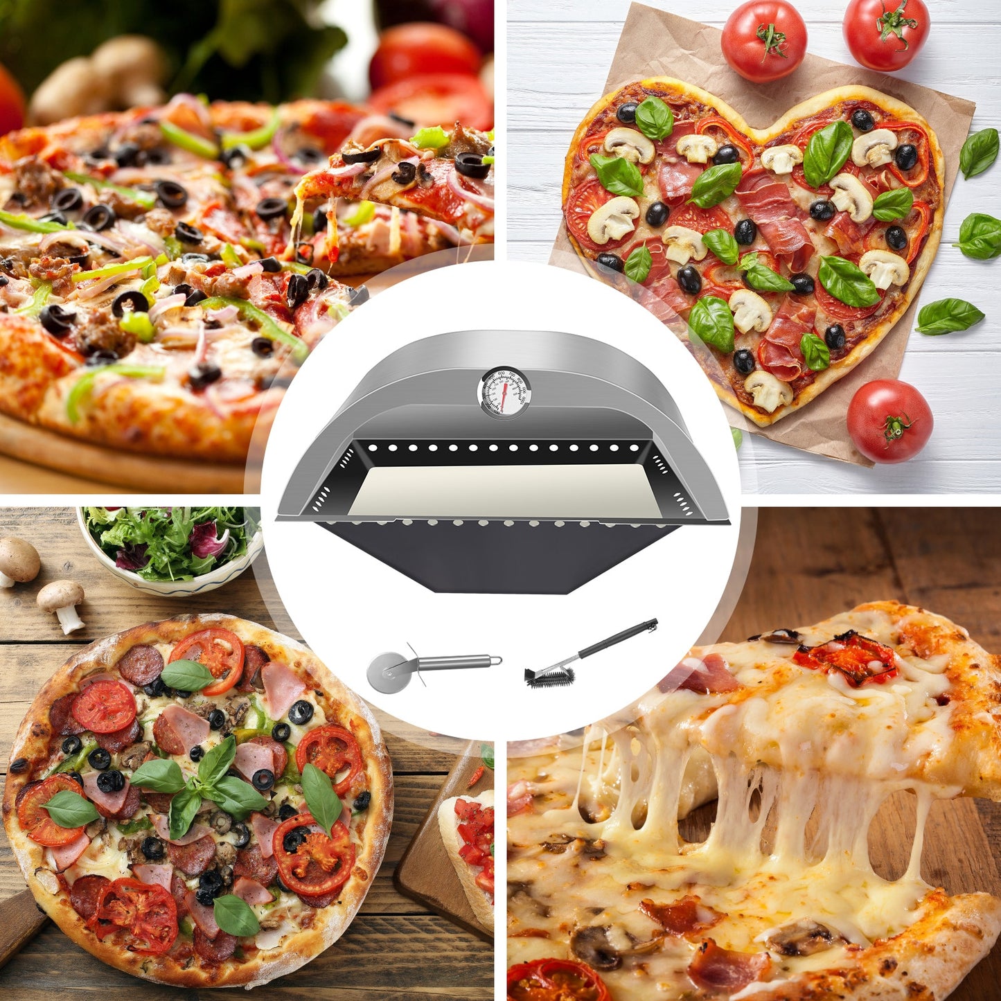 12 Inch Pizza Oven Charcoal Gas Pizza Oven Set Outdoor Portable Kitchen Baking BBQ Grill With Pizza Tool Wood-Fired Pizza Stove