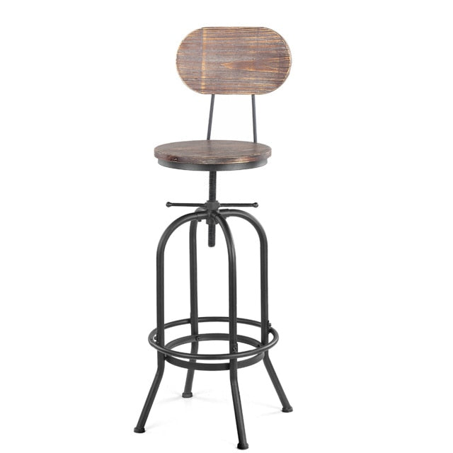 iKayaa Industrial Bar Stools Height Adjustable Swivel Chairs for Kitchen Dining Chair Pinewood Top Metal With Backrest Barstools