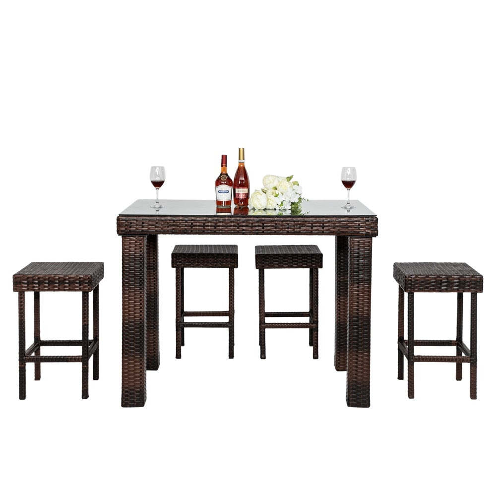 Modern Brown Woven Wicker 4pcs Bar Stools