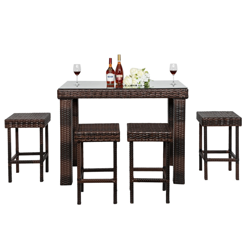 Modern Brown Woven Wicker 4pcs Bar Stools