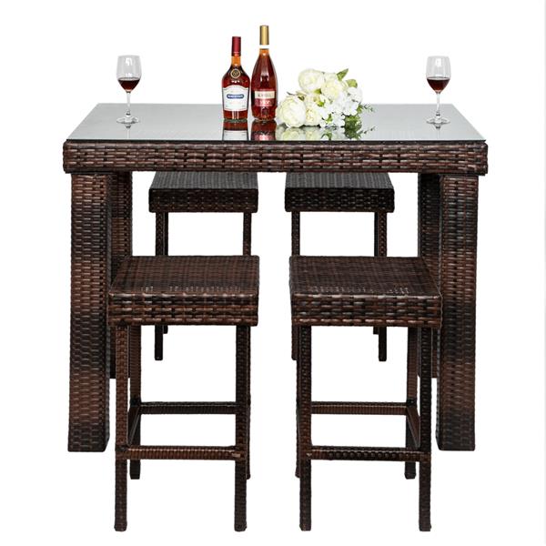 Modern Brown Woven Wicker 4pcs Bar Stools