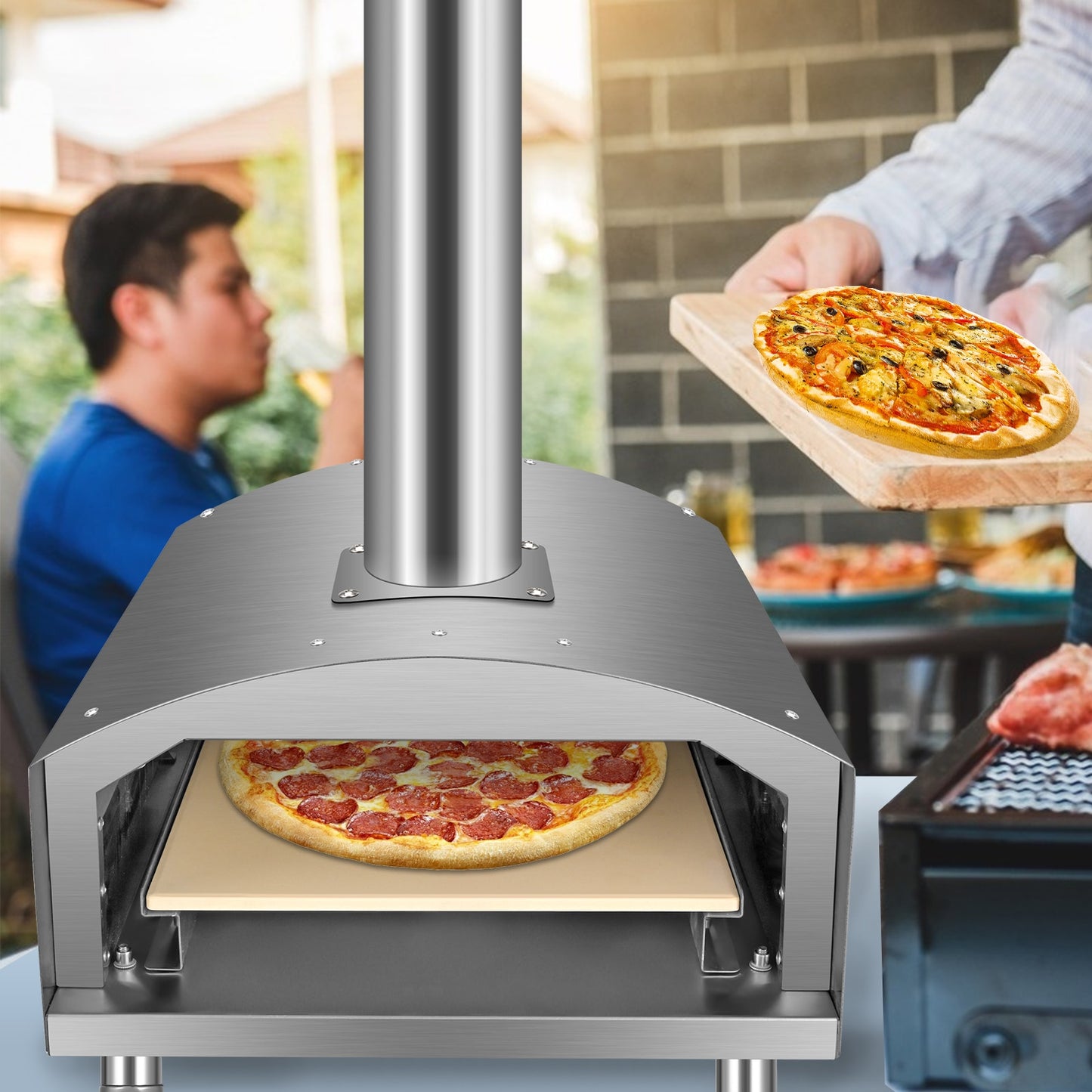 Household Portable Pizza Oven Charcoal BBQ Grill Outdoor Pizza Oven Firewood Stove Outside Griller Wood-Fired Pizza Machine New