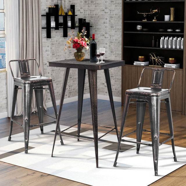 3pcs Distressed High Metal Table Set and Chairs