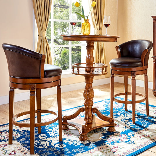 Modern European Solid Wood Bar Stools with Leather Back and Foot rest