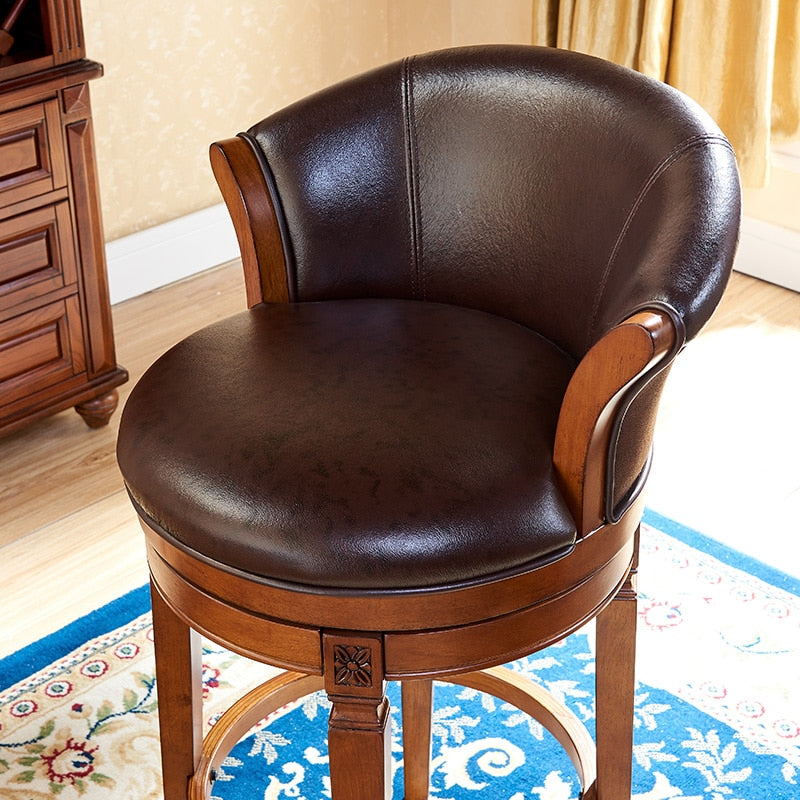 Modern European Solid Wood Bar Stools with Leather Back and Foot rest