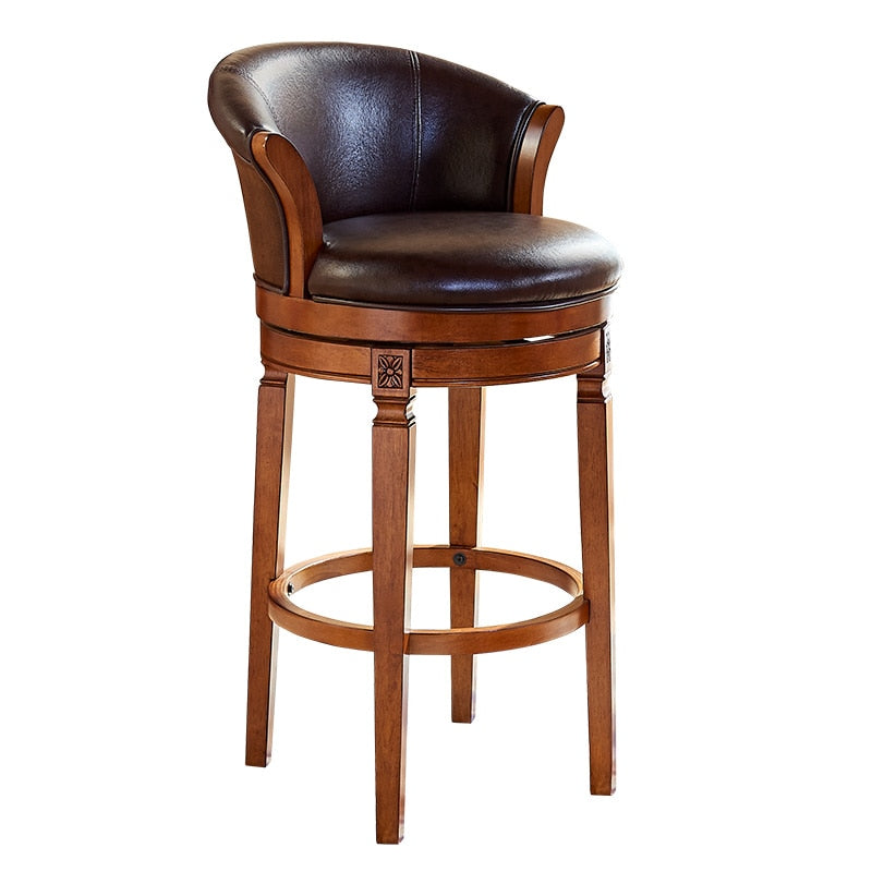 Modern European Solid Wood Bar Stools with Leather Back and Foot rest