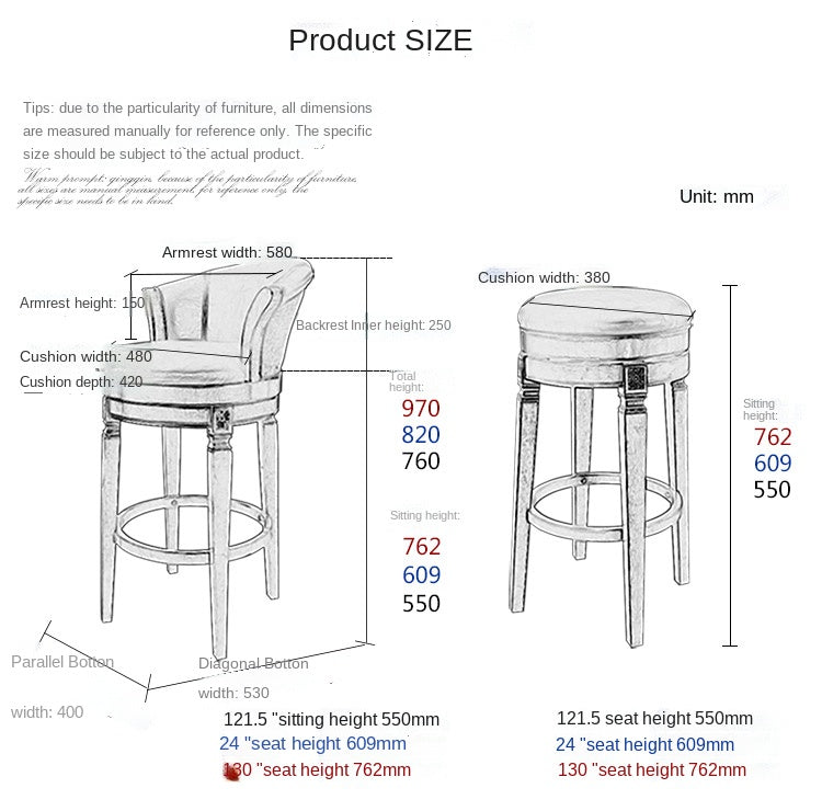 Modern European Solid Wood Bar Stools with Leather Back and Foot rest