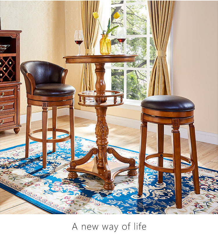 Modern European Solid Wood Bar Stools with Leather Back and Foot rest