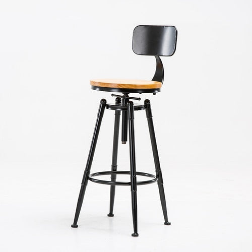 Height Adjustable Iron and Wood Bar Stool with Footrest