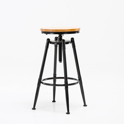 Height Adjustable Iron and Wood Bar Stool with Footrest