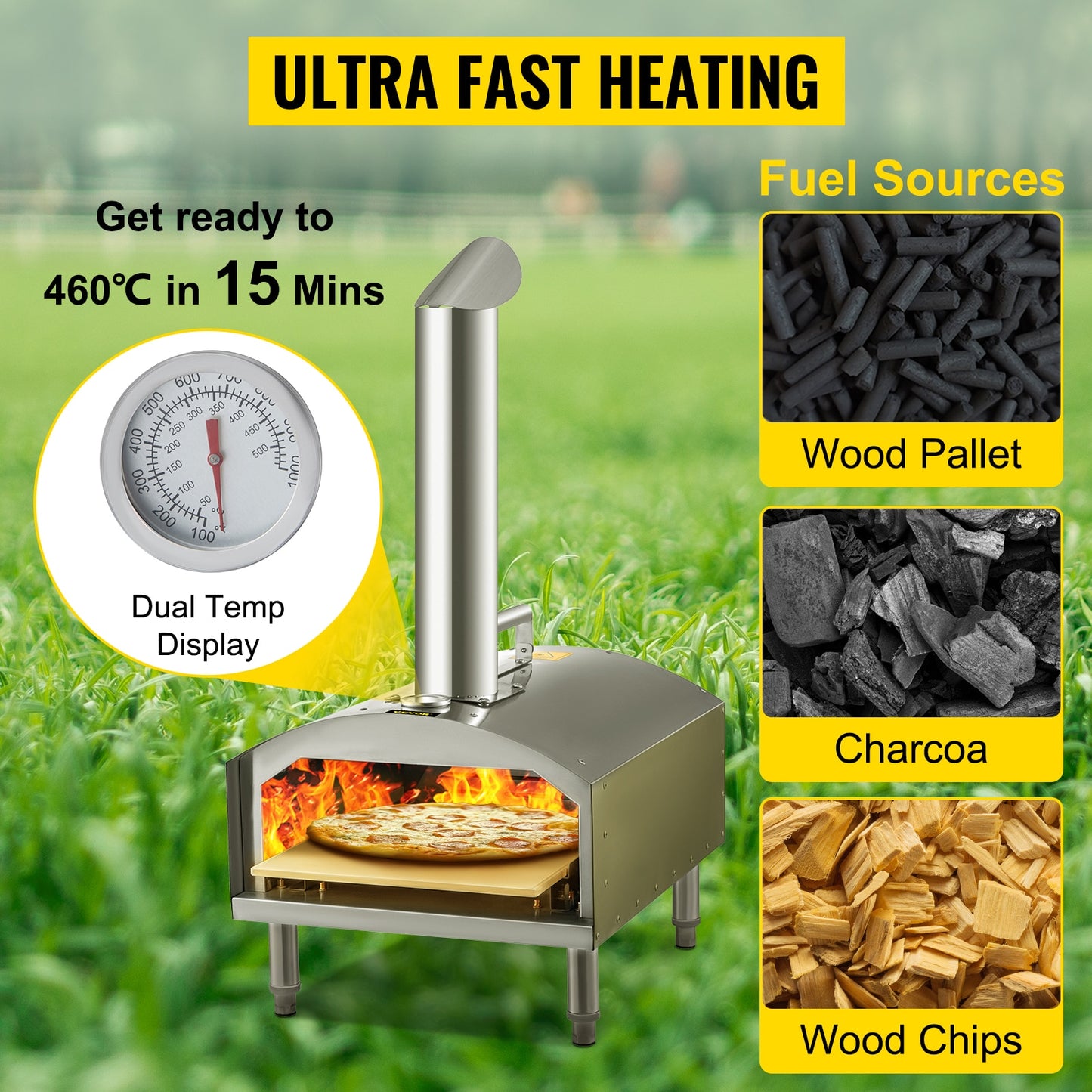 12 in Portable Wood Fired Pizza Oven with Food Grade Stainless Steel