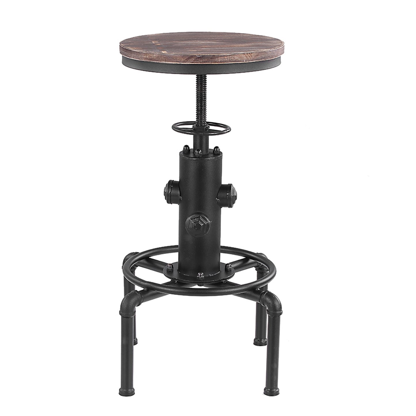 Metal Bar Stool with Height Adjustable Swivel and Pinewood Top and Pipe Barstool Footrest