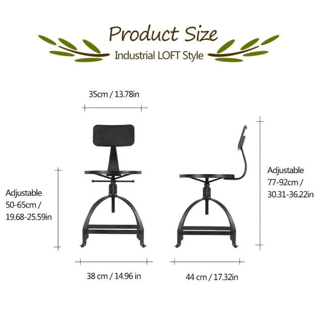 Metal Bar Stool with Height Adjustable Swivel and Pinewood Top and Pipe Barstool Footrest