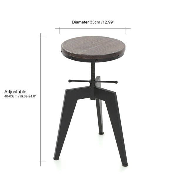 Metal Bar Stool with Height Adjustable Swivel and Pinewood Top and Pipe Barstool Footrest