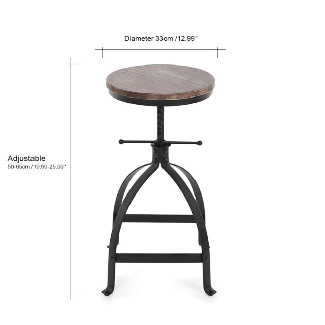 Metal Bar Stool with Height Adjustable Swivel and Pinewood Top and Pipe Barstool Footrest