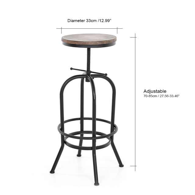 Metal Bar Stool with Height Adjustable Swivel and Pinewood Top and Pipe Barstool Footrest