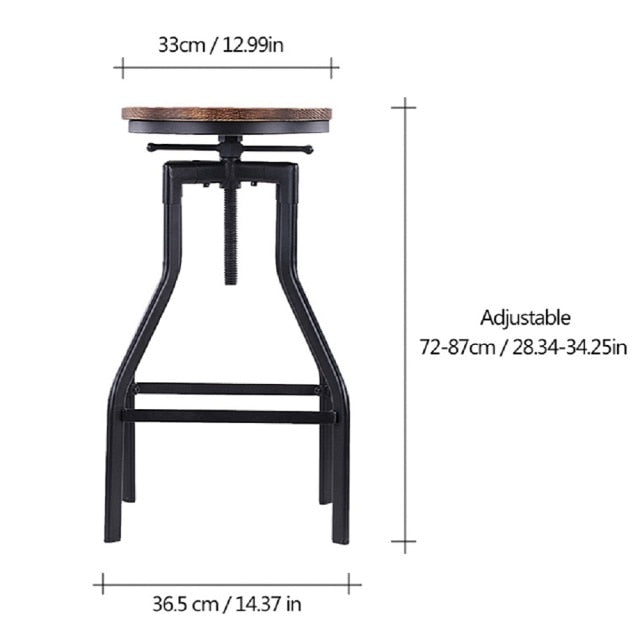 Metal Bar Stool with Height Adjustable Swivel and Pinewood Top and Pipe Barstool Footrest