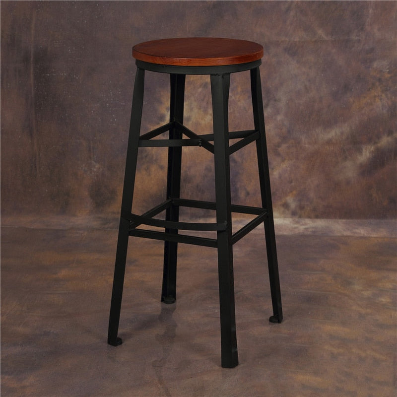 American Retro Industrial Casual Bar Stool made with Solid Wood