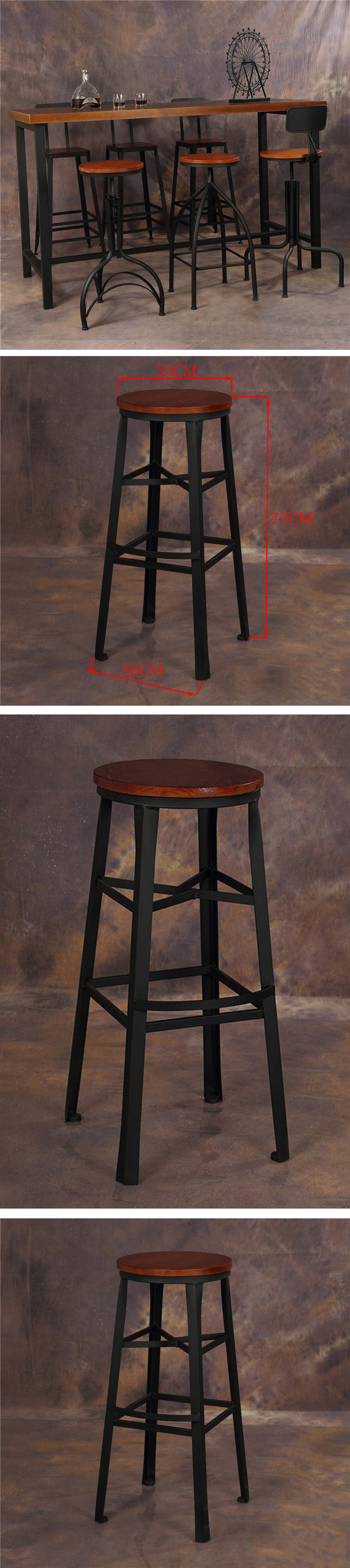 American Retro Industrial Casual Bar Stool made with Solid Wood