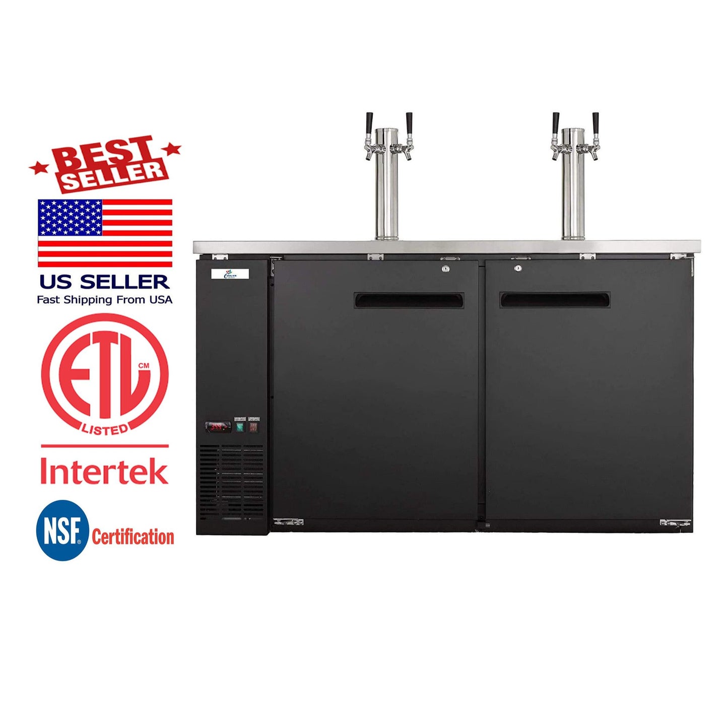 Beer Keg Dispenser Kegerator Commercial Refrigerator Beer double Taps Half-KegX2, TowerX2,2 Tap