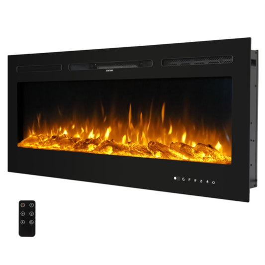 Fireplace With Remote Control Colorful/9-Color Flame Fireplace 120.00V 1500.00W 60in Glass Recessed/With Crystal Stone