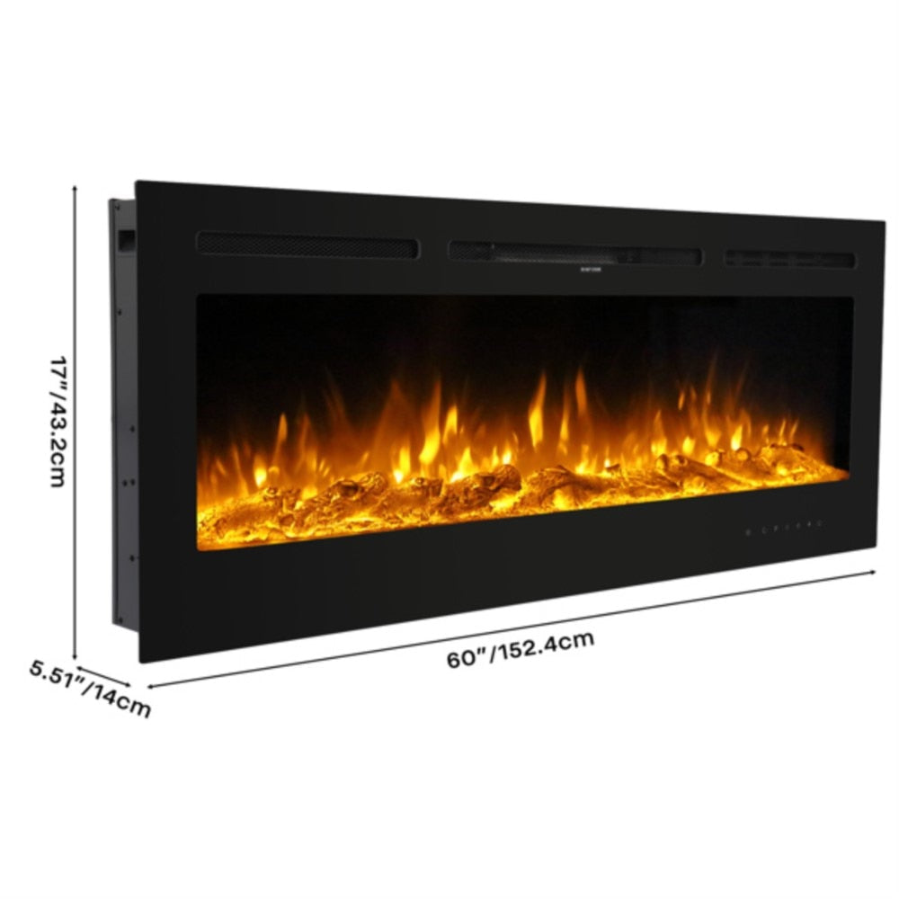 Fireplace With Remote Control Colorful/9-Color Flame Fireplace 120.00V 1500.00W 60in Glass Recessed/With Crystal Stone