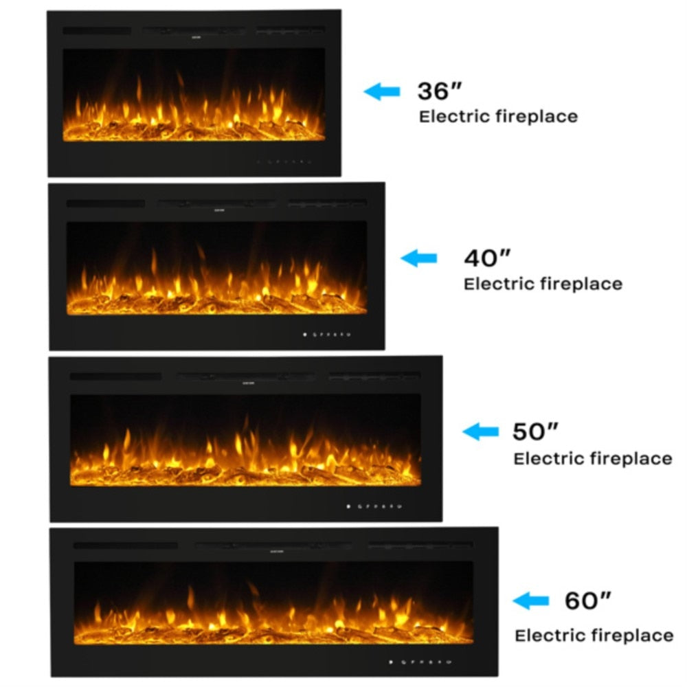 Fireplace With Remote Control Colorful/9-Color Flame Fireplace 120.00V 1500.00W 60in Glass Recessed/With Crystal Stone