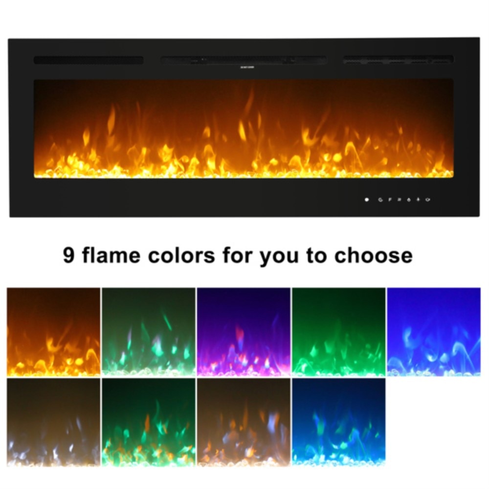 Fireplace With Remote Control Colorful/9-Color Flame Fireplace 120.00V 1500.00W 60in Glass Recessed/With Crystal Stone