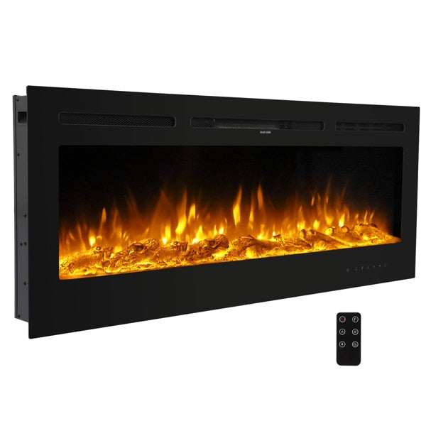 Fireplace With Remote Control Colorful/9-Color Flame Fireplace 120.00V 1500.00W 60in Glass Recessed/With Crystal Stone