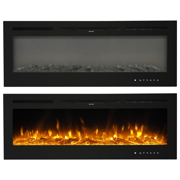 Fireplace With Remote Control Colorful/9-Color Flame Fireplace 120.00V 1500.00W 60in Glass Recessed/With Crystal Stone