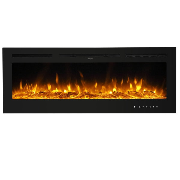 Fireplace With Remote Control Colorful/9-Color Flame Fireplace 120.00V 1500.00W 60in Glass Recessed/With Crystal Stone