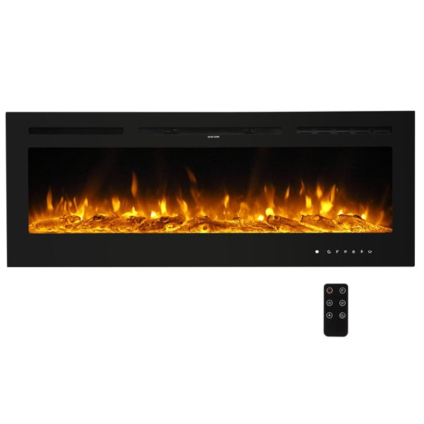 Fireplace With Remote Control Colorful/9-Color Flame Fireplace 120.00V 1500.00W 60in Glass Recessed/With Crystal Stone