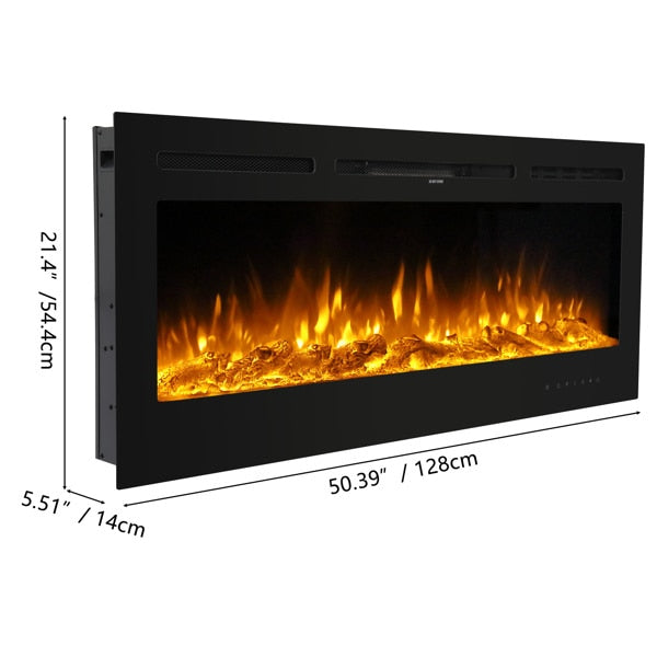 Fireplace With Remote Control Colorful/9-Color Flame Fireplace 120.00V 1500.00W 60in Glass Recessed/With Crystal Stone