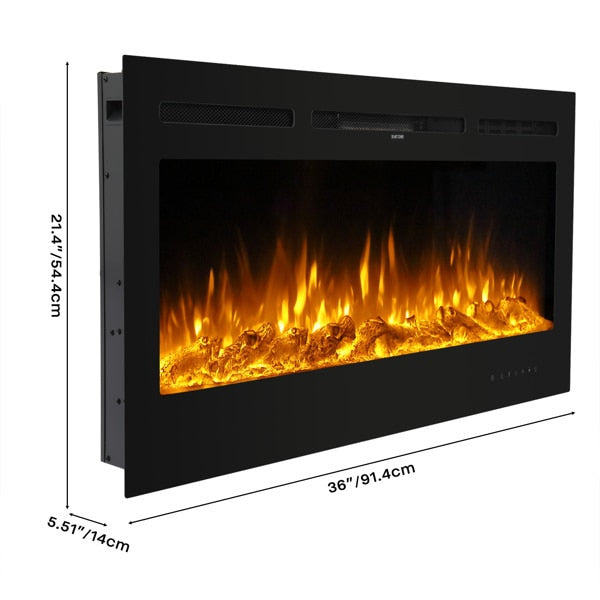 Fireplace With Remote Control Colorful/9-Color Flame Fireplace 120.00V 1500.00W 60in Glass Recessed/With Crystal Stone