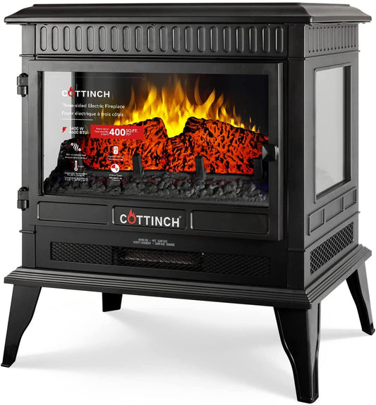 Freestanding Electric Fireplace Stove Heater w/ Realistic Flame / Timer / Remote for Indoor