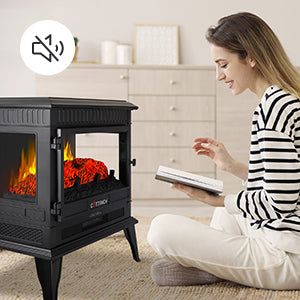 Freestanding Electric Fireplace Stove Heater w/ Realistic Flame / Timer / Remote for Indoor