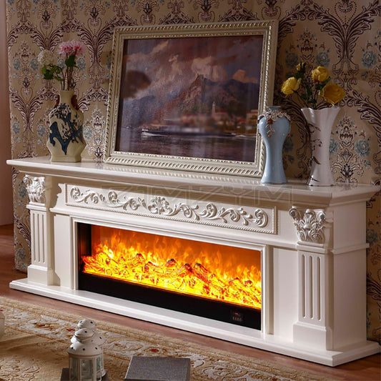 Decorative Wooden Mantel Electric Fireplace Insert Firebox LED Optical Artificial Flame Brown or White