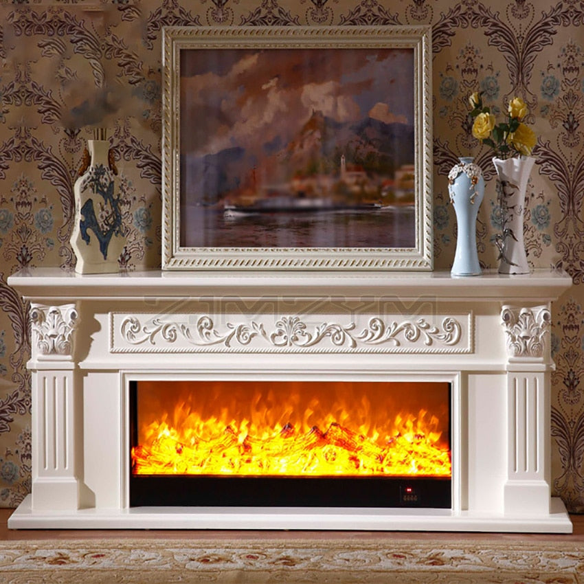 Decorative Wooden Mantel Electric Fireplace Insert Firebox LED Optical Artificial Flame Brown or White