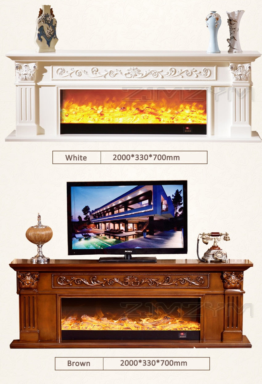 Decorative Wooden Mantel Electric Fireplace Insert Firebox LED Optical Artificial Flame Brown or White