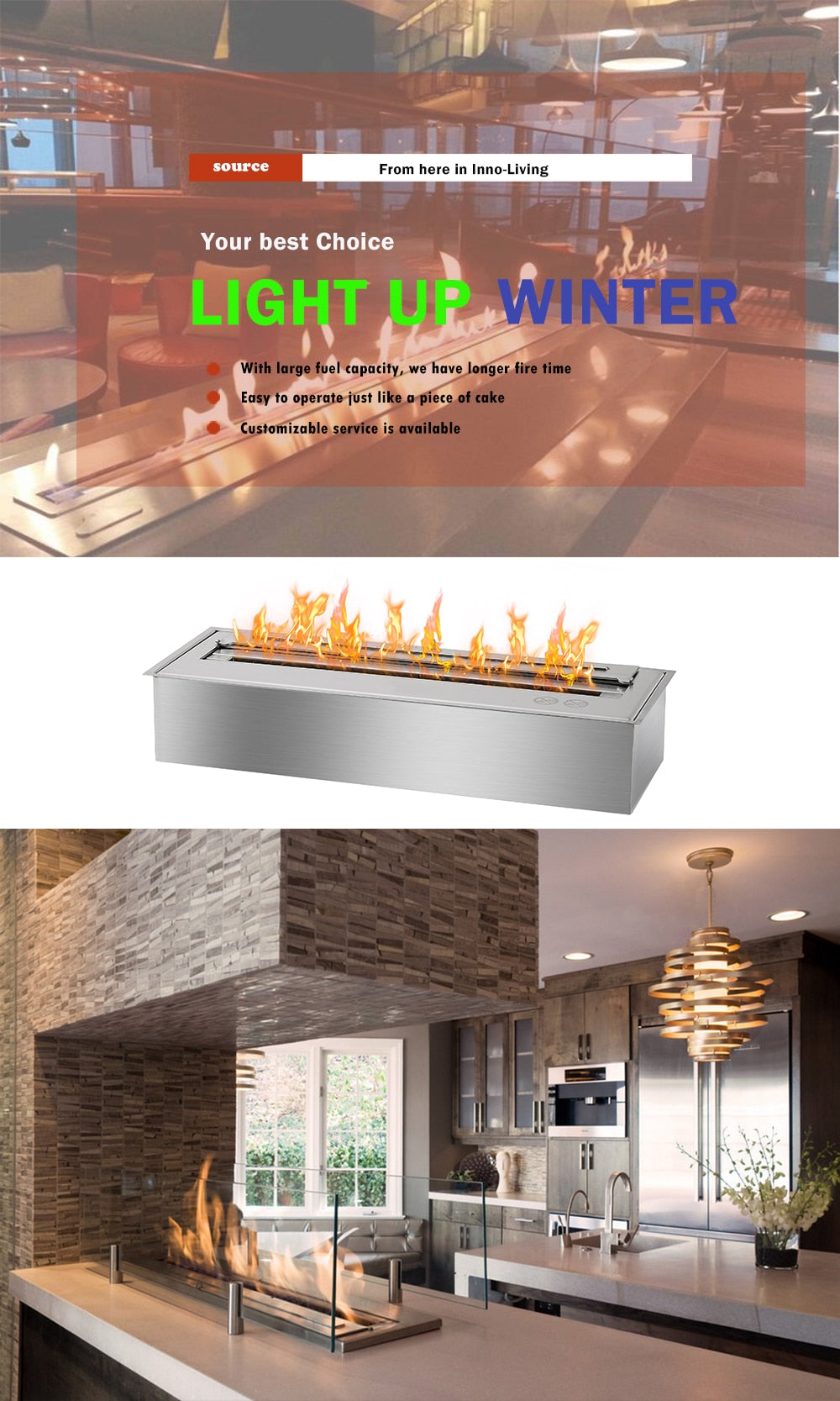 24 inch decorative ethanol electric fireplace