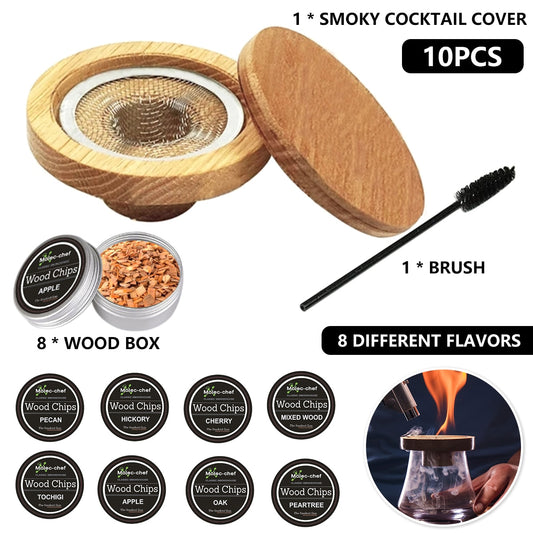 1 pc. Smoky Cocktail Cover with 8 pcs. Wood Chips for Cocktails, Meats, Dried Fruits and Cheese
