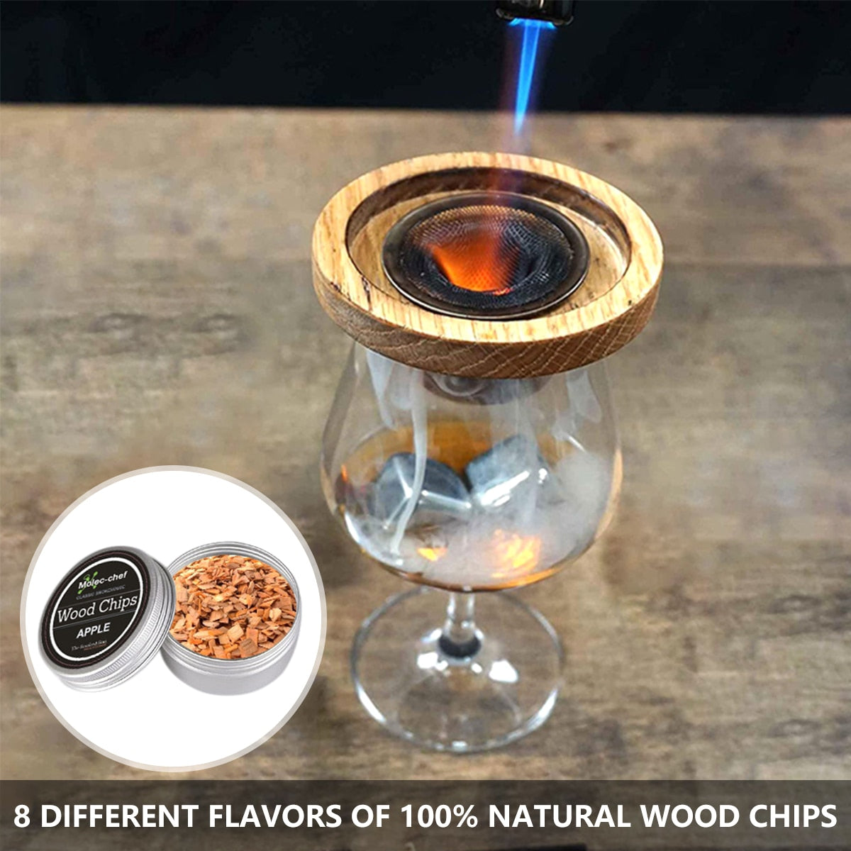 1 pc. Smoky Cocktail Cover with 8 pcs. Wood Chips for Cocktails, Meats, Dried Fruits and Cheese