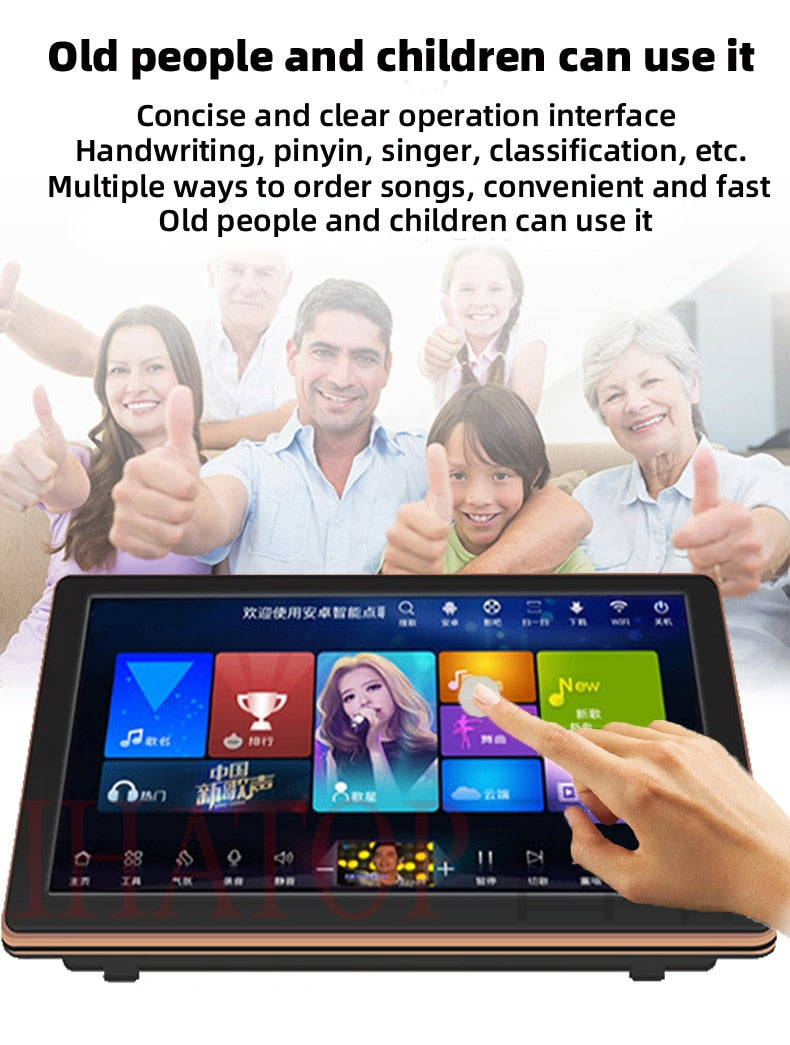 15.6-inch Karaoke system with wireless microphone and portable touchscreen for tv